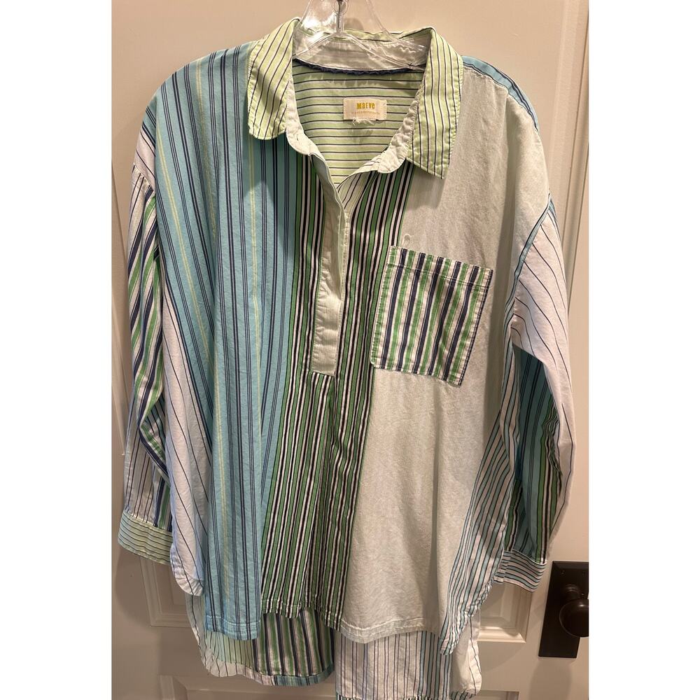Anthropologie Maeve Alix Henley Blouse - Patchwork Stripe Pattern - Large - Picture 4 of 6